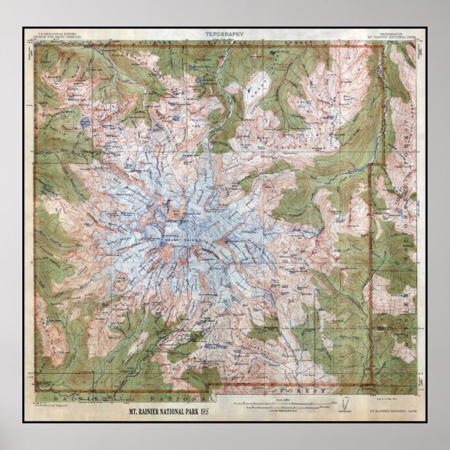 POSTER 1915 MT CARTE TOPOGRAPHIQUE RAINIER (Devant)
