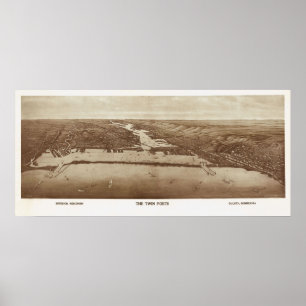 Poster 1915 Supérieur, WI & Duluth, MN Birds Eye View