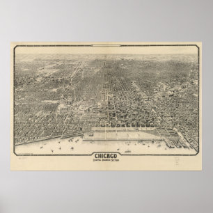 Poster 1916 Chicago, IL Birds Eye View Panoramic Map
