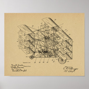 Poster 1917 Machine volante Avion Brevet d'Art Dessin