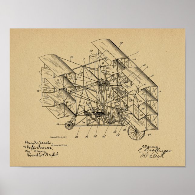 Poster 1917 Machine volante Avion Brevet d'Art Dessin (Devant)