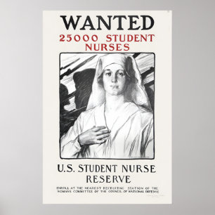 Poster 1917 Recherche 25000 Infirmières Première Guerre m