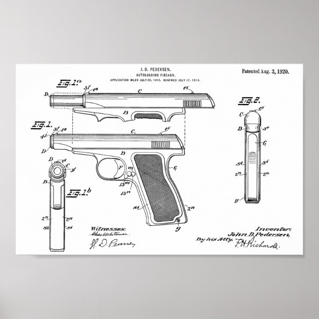 Poster 1920 Automatique Arme Brevet Dessin d'Art Imprimer (Devant)