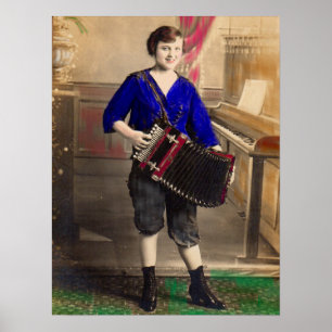 Poster 1920 jeune accordéoniste RPPC
