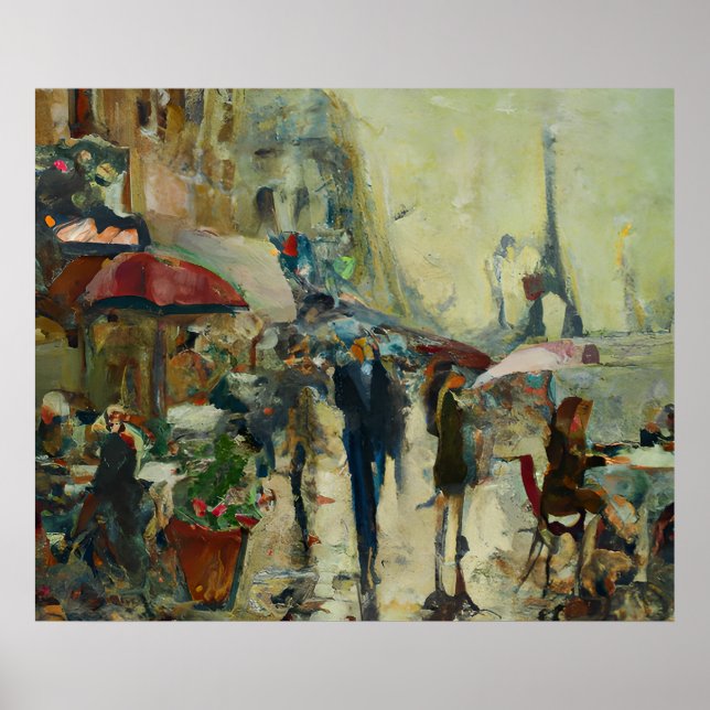 Poster 1920 Paris Heavy Rain Café Street Peinture (Devant)