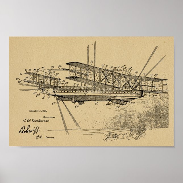 Poster 1921 Aéronefs Brevet d'art d'avion Imprimer (Devant)