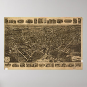 Poster 1921 Middletown, carte panoramique de vue d'oeil