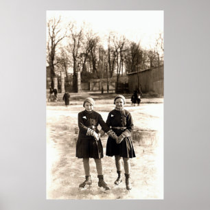Poster 1925 Filles Amis Patinage Sur Glace