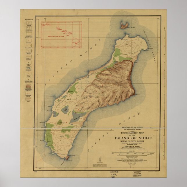 Poster 1929 Carte de Niihau, Hawaiian Islands (Devant)