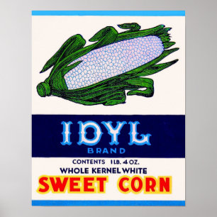 Poster 1930 Idyl Sweet Corn étiquette