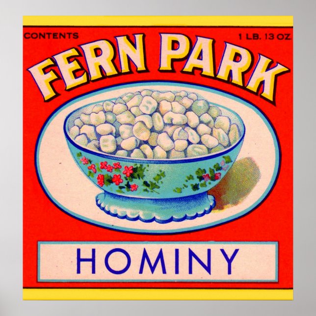 Poster 1930 s Fern Park hominy grits label (Devant)