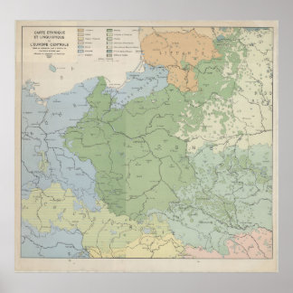 Poster 1937 Linguistic Map of Central and Eastern Europe,