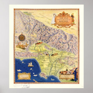 Poster 1937 ranchos de carte du comté de Los Angeles la