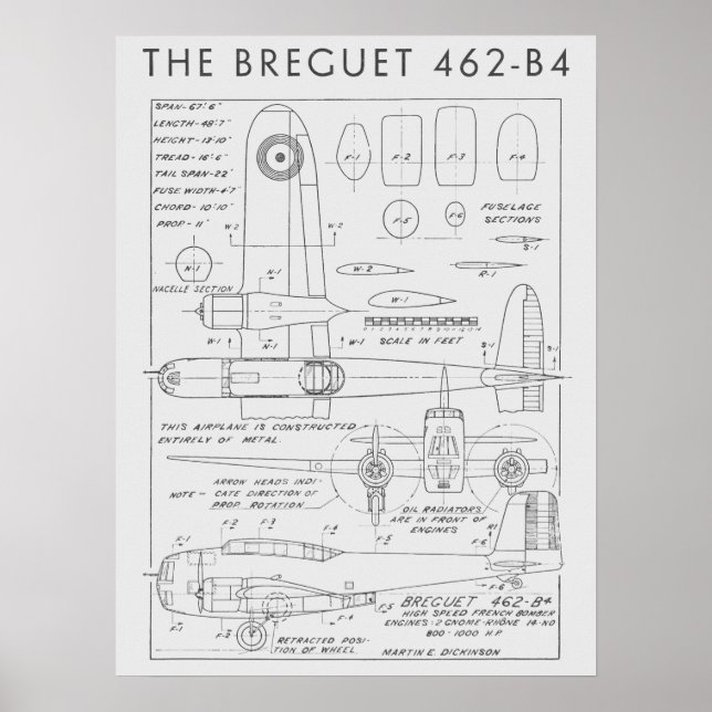 Poster 1938 Avion Breguet 462-B4 Art Imprimer (Devant)