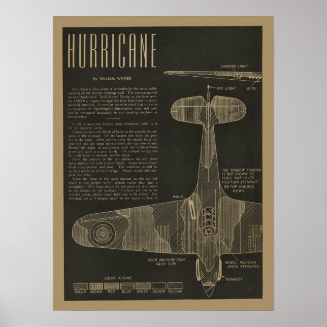 Poster 1938 Ouragan Avion Design Art (Devant)