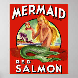Poster 1940 Mermaid Saumon peut étiquette