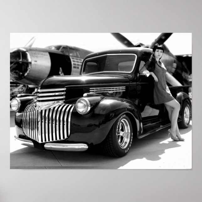 Poster 1941 Chevy Hot Rod Pickup Camion Pin Up Girl (Devant)