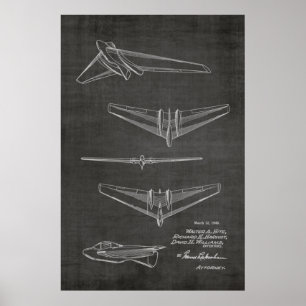 Poster 1946 Concept Jet Avion Brevet Art Dessin Imprimer
