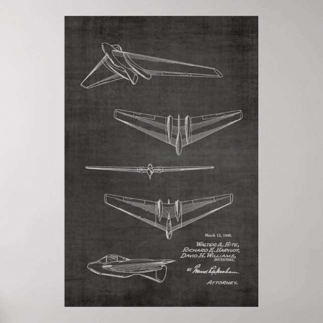 Poster 1946 Concept Jet Avion Brevet Art Dessin Imprimer (Devant)