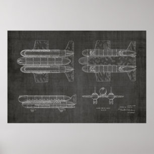 Poster 1950 Aéronefs Brevet d'art d'avion Imprimer