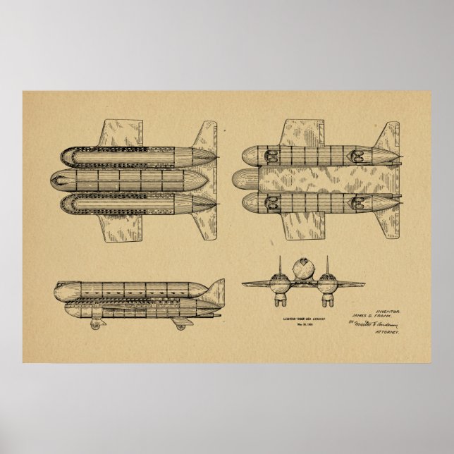 Poster 1950 Aéronefs Brevet d'art d'avion Imprimer (Devant)