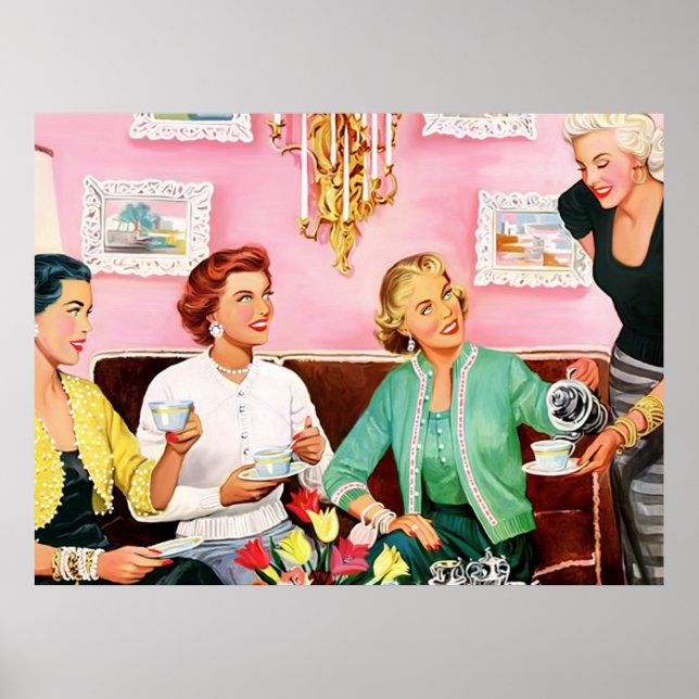 Poster 1950's Afternoon Tea Mid Century Modern Art Medium (Devant)