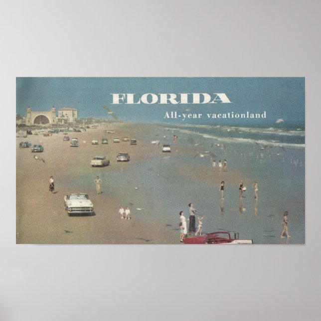 Poster 1956 Ad Florida Vacation. Daytona Beach Scene (Devant)