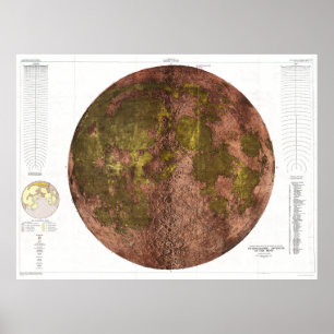 Poster 1961 U.S.G.S. Carte physique de la Lune
