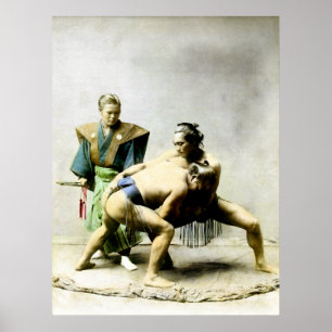 Poster 19e C. Lutteurs japonais