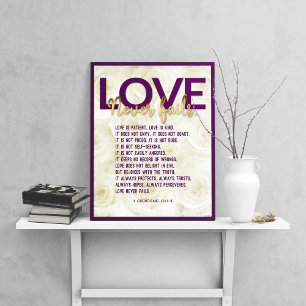 Poster 1 Corinthiens 13:4-8 Verse de la Bible, Rose Vinta