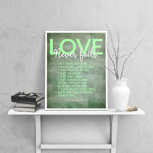 Poster 1 Corinthiens 13:4-8 Verset biblique, Grunge Vert