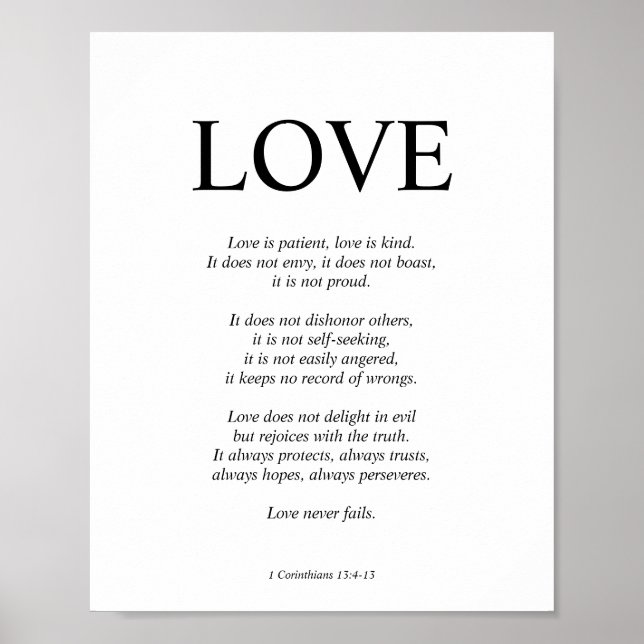 Poster 1 Corinthiens 13 Love Bible Verse Noir & Blanc (Devant)