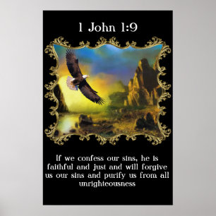 Poster 1 Jean 1:9 Avec un aigle survolant le paysage.