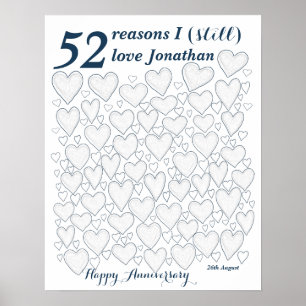 Poster 1er anniversaire de Mariage - 52 raisons que j'aim