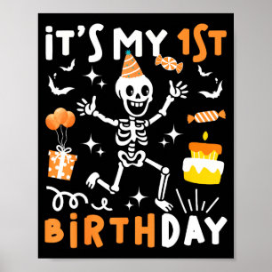 Poster 1er anniversaire enfants drôle squelette 1er anniv