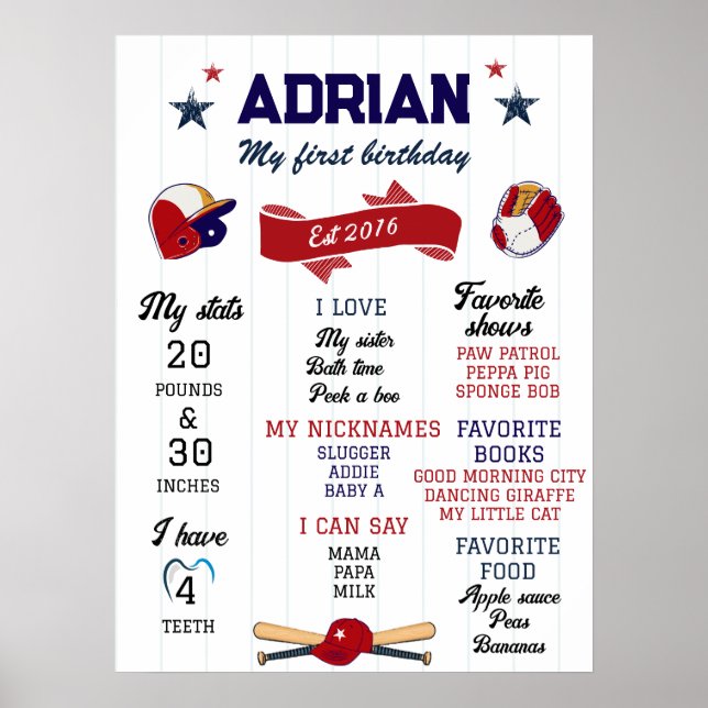 Poster 1er anniversaire Jalon de baseball (Devant)