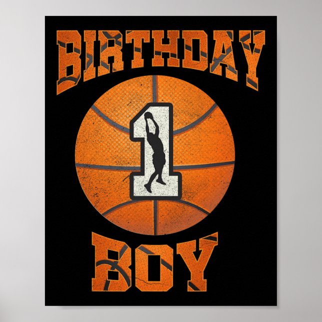 Poster 1er Anniversaire tenue de garçon Basketball 1ère a (Devant)