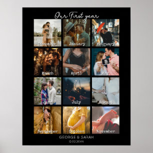 Poster 1ère année photo anniversaire calendrier cadeau 12