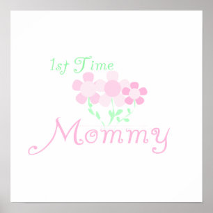Poster 1ère Fleurs roses Mommy Cadeaux