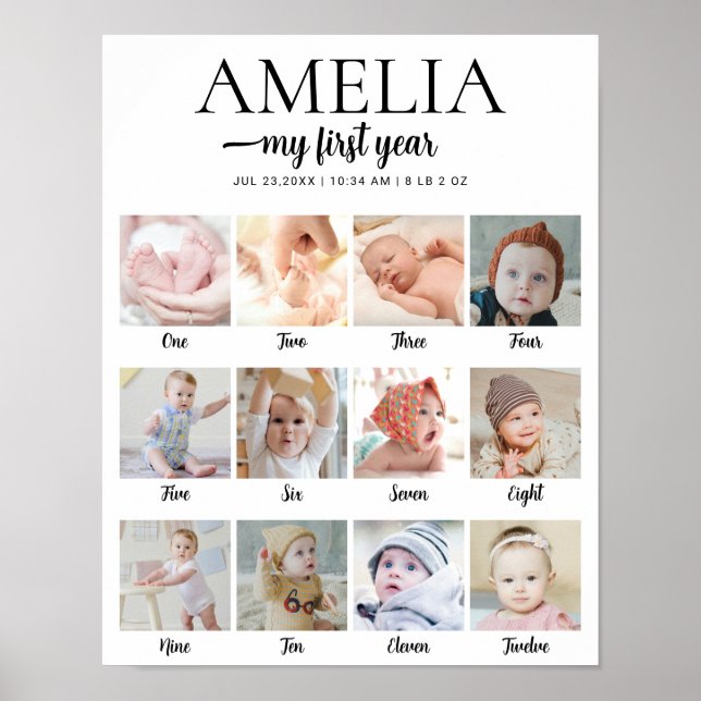 Poster 1st Birthday Milestone Custom Photo Collage (Devant)