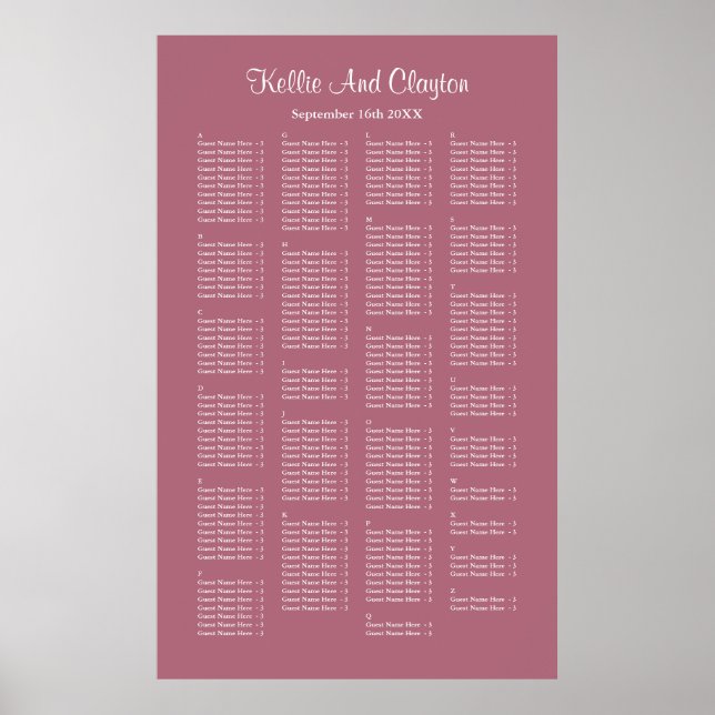 Poster 200 Burgundy Simple Mariage Seating Chart (Devant)