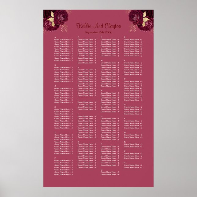 Poster 200 Mariages Bourgogne Et Or Floral (Devant)