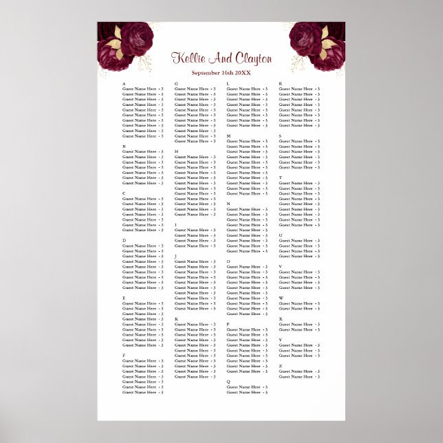 Poster 200 Mariages Bourgogne Et Or Floral (Devant)