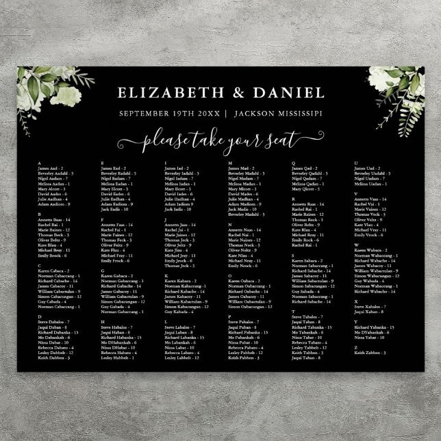Poster 200 Noms Carte de siège Mariage vert (200 Names Greenery Wedding Seating Chart Sign)