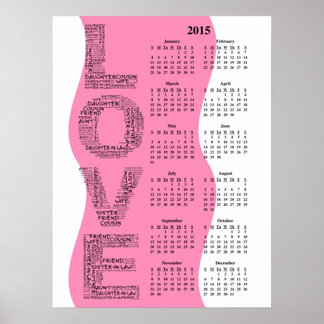 Poster 2015 : Un an d'amour calendrier du mur annuel (Devant)
