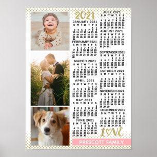 Poster 2021 Calendar Blush Pink Gold Family Photo Collage