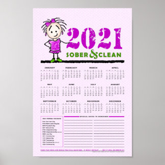 Poster 2021 Sober & Clean Recovery Calendrier annuel