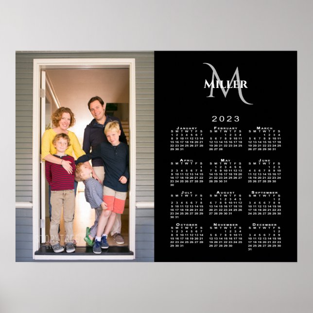 Poster 2023 Calendrier Personnalisé Photo Monogramme Nom  (Devant)