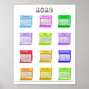 Poster 2023 Calendrier Tissu Mois de police Coudre boulon