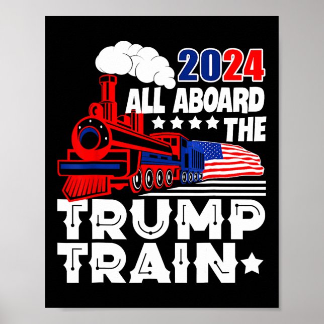Poster 2024 À Bord Du Trump Train Usa American Flag (Devant)